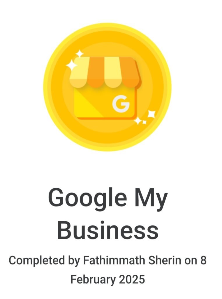 Google My Business certificate awarded to Fathimmath Sherin